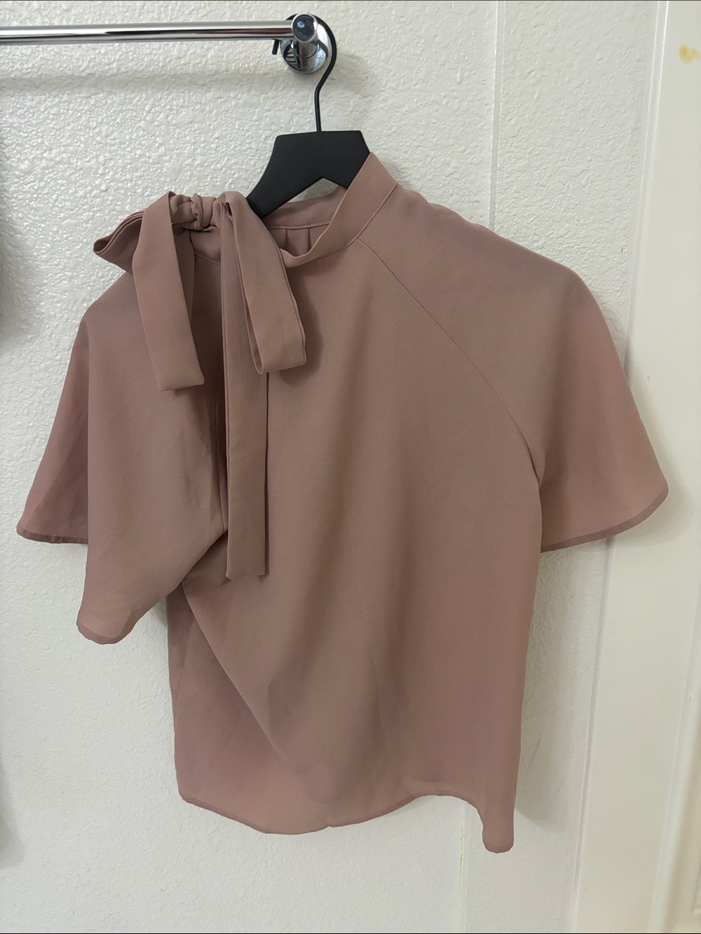 SHEIN Mauve Tie-Neck Short Sleeve Blouse